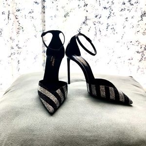 NWT Saint Laurent Zoe Striped Crystal Pumps